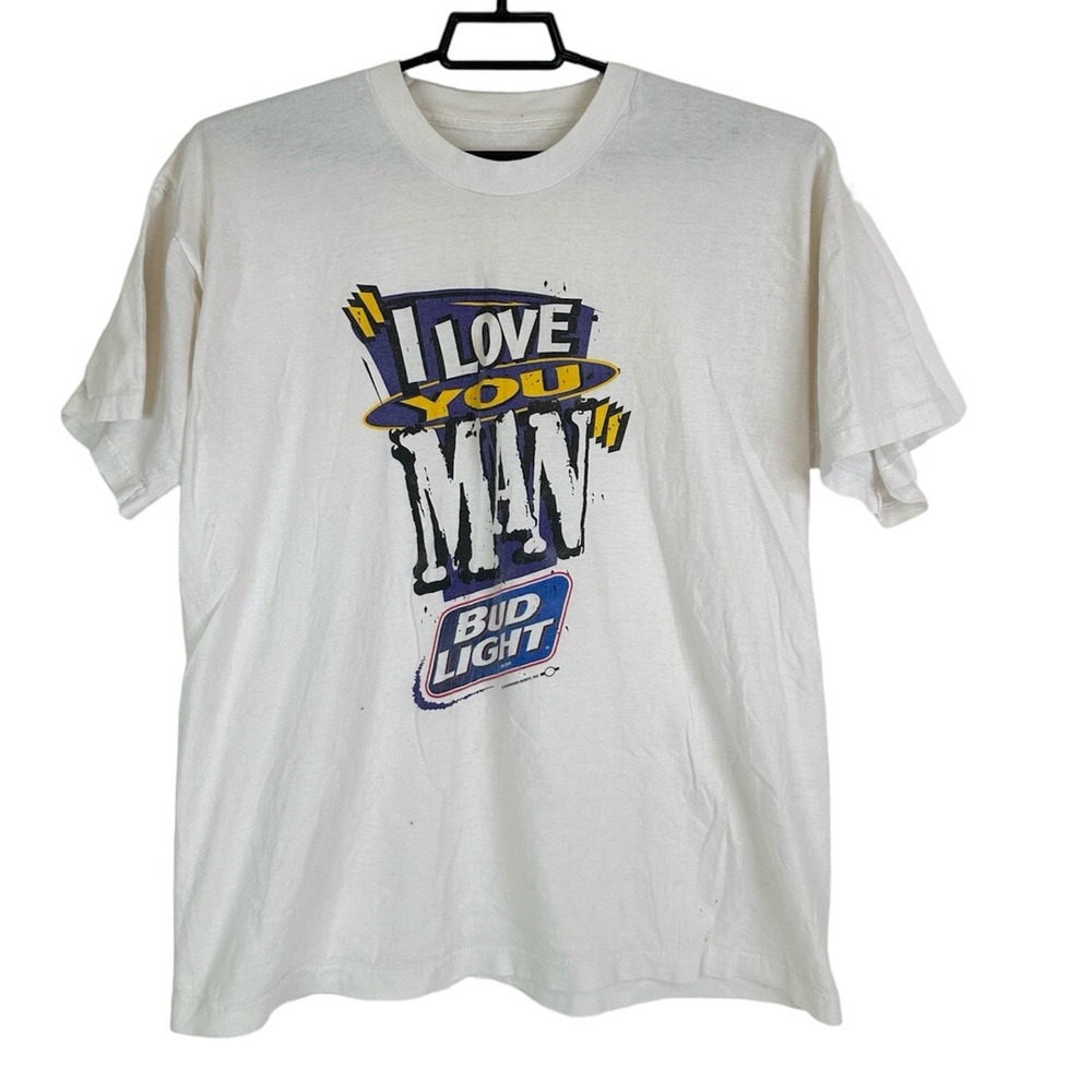 Bud Light Graphic T-Shirt Mens Large White Vintage 1996 I Love You Man‎ Tee